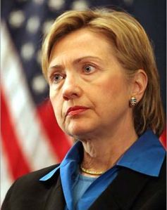 Secretary of State Hillary Clinton grimaces after realizing she wasted $13.2 million dollars of her own money on her ill-fated 2008 presidential campaign.  The reality didn't sink in until this week.